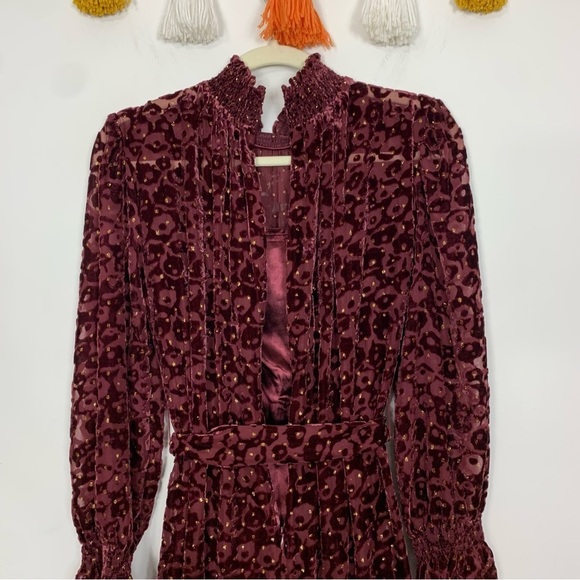 Alex Marie Skyler Burgundy Gold Burnout Velvet Dress Size 4 - Picture 7 of 11